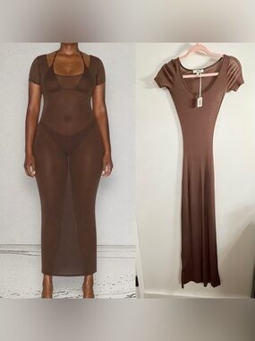 NWT khy by Kylie Jenner Mesh Maxi Dress in Chocolate